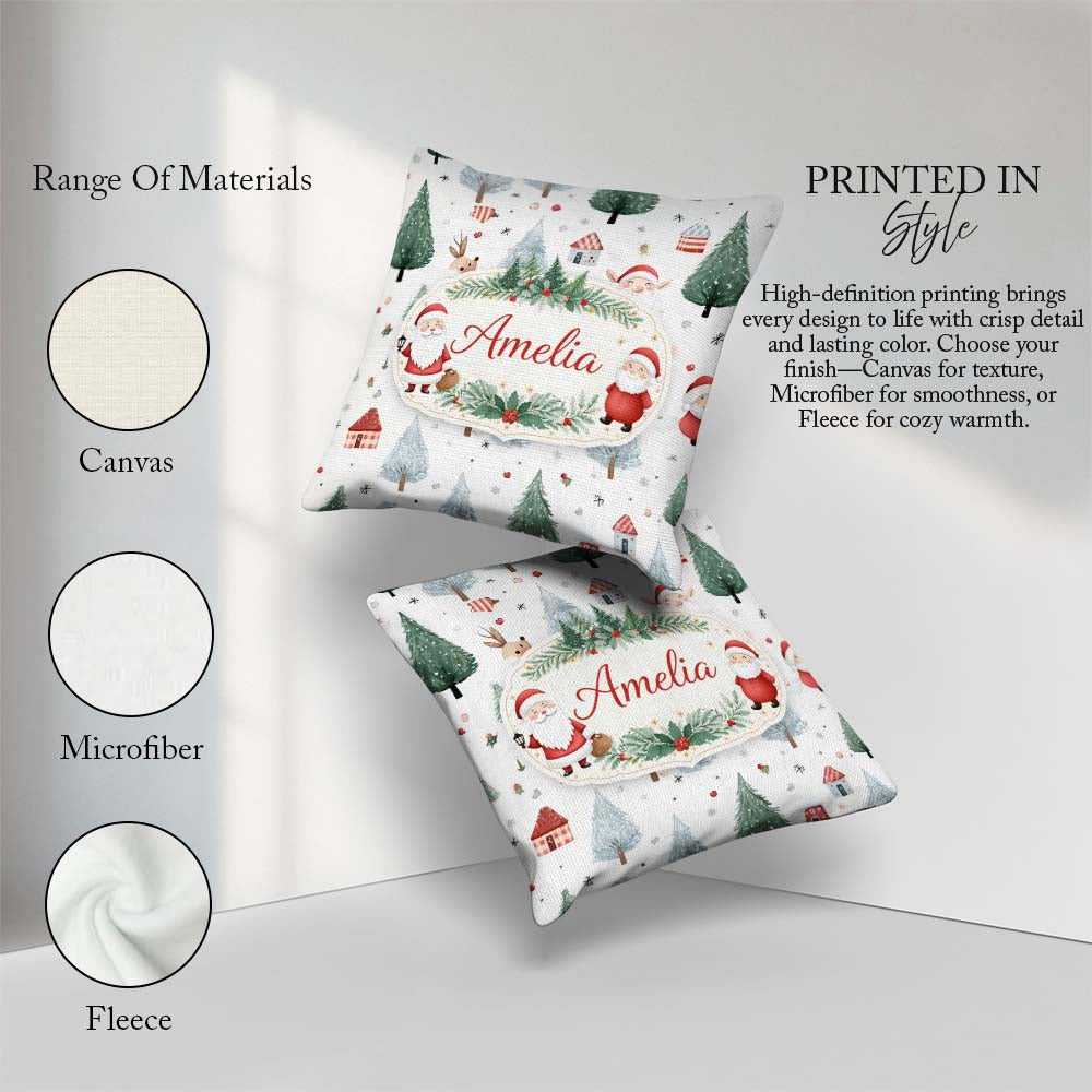 Custom Name Christmas Santa Reindeer Tree Pattern Kids Seamless Square Filled Cushion Throw Pillow Sofa Bed Home Decor Zip Washable UK Made