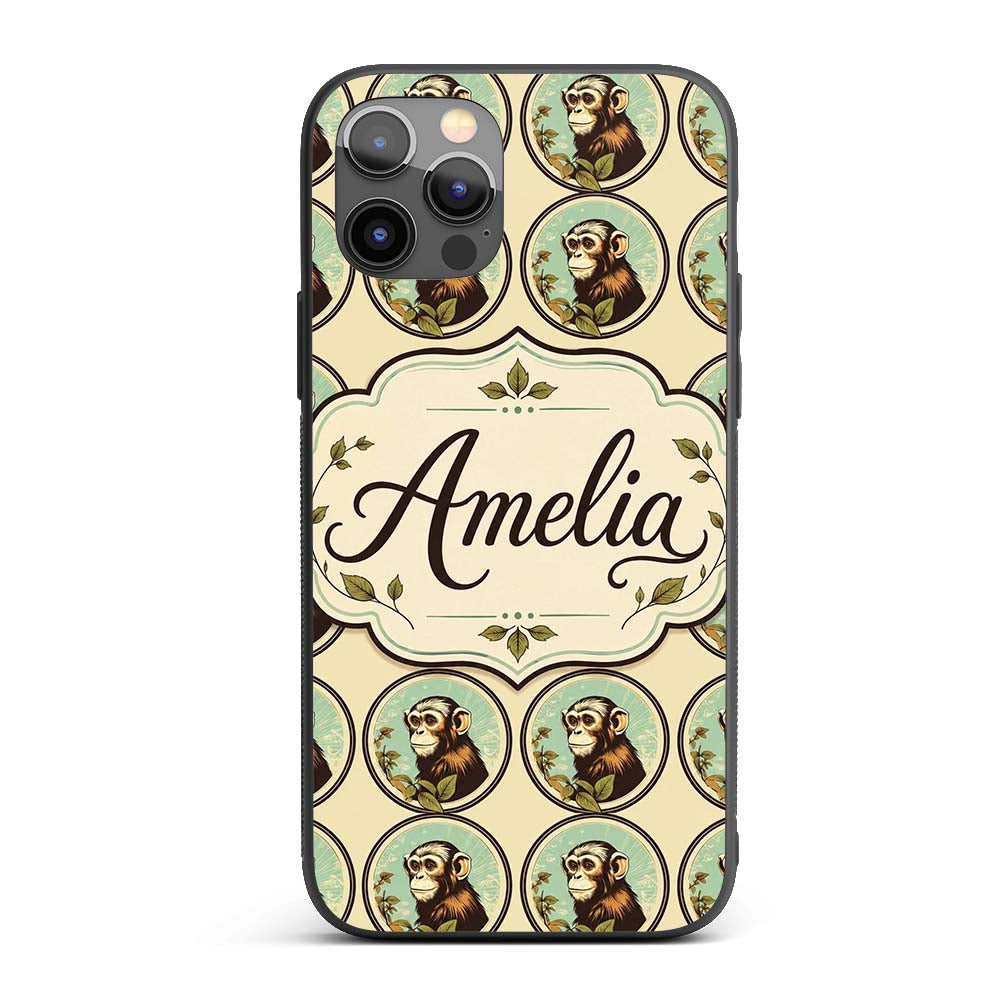 Vintage Monkey Portrait Circular FrameNeutral Custom Name Protective Phone Case Mobile Cover Durable Everyday Smartphone Shock Resistant