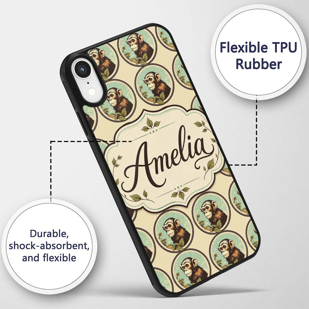 Vintage Monkey Portrait Circular FrameNeutral Custom Name Protective Phone Case Mobile Cover Durable Everyday Smartphone Shock Resistant