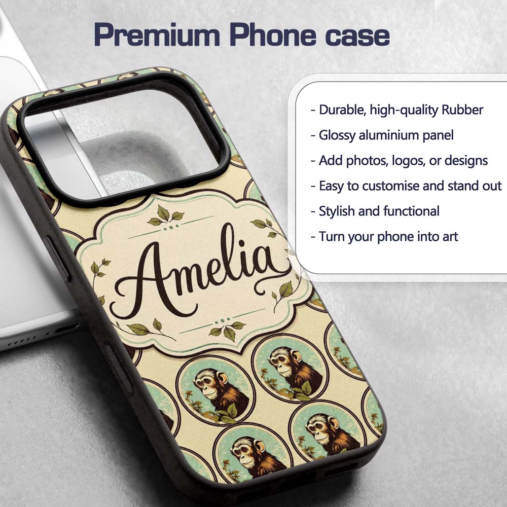 Vintage Monkey Portrait Circular FrameNeutral Custom Name Protective Phone Case Mobile Cover Durable Everyday Smartphone Shock Resistant