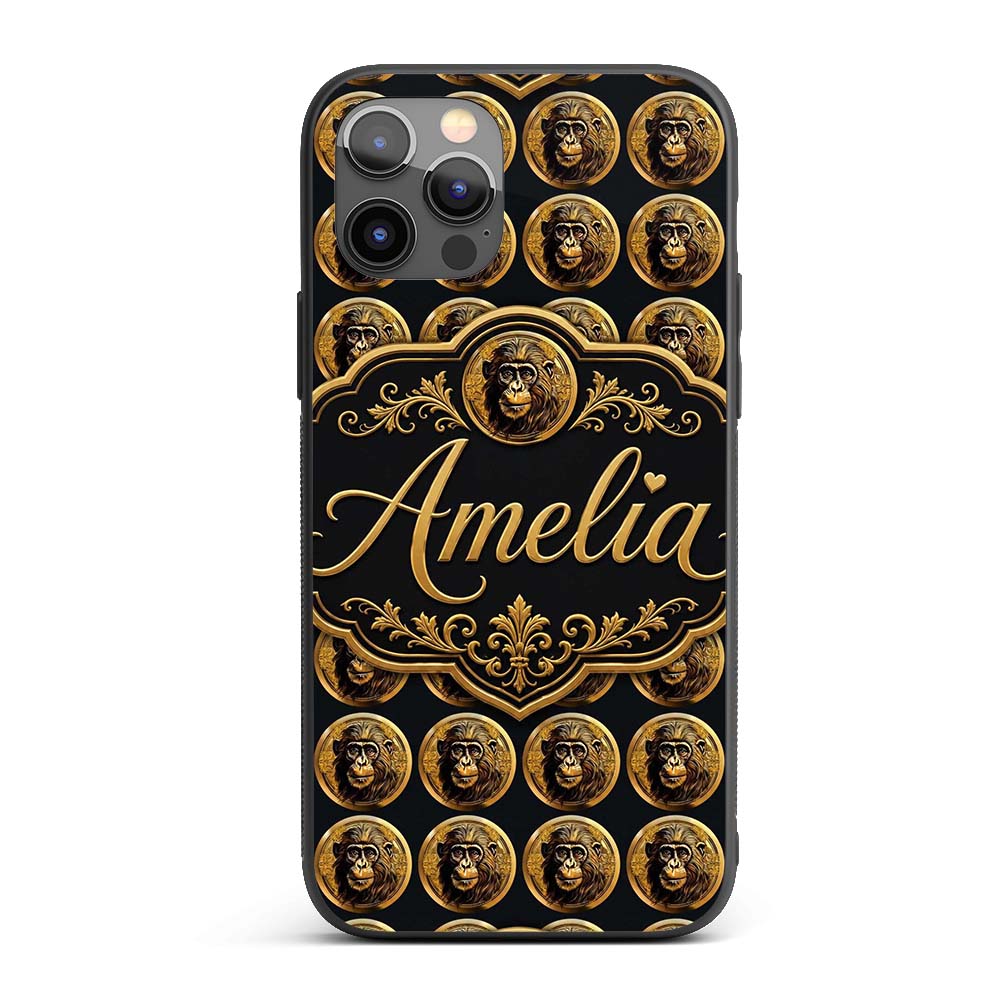 Detailed Gold Monkey Coin Pattern Dark Background Custom Name Protective Phone Case Mobile Cover Durable Everyday Smartphone Shock Resistant