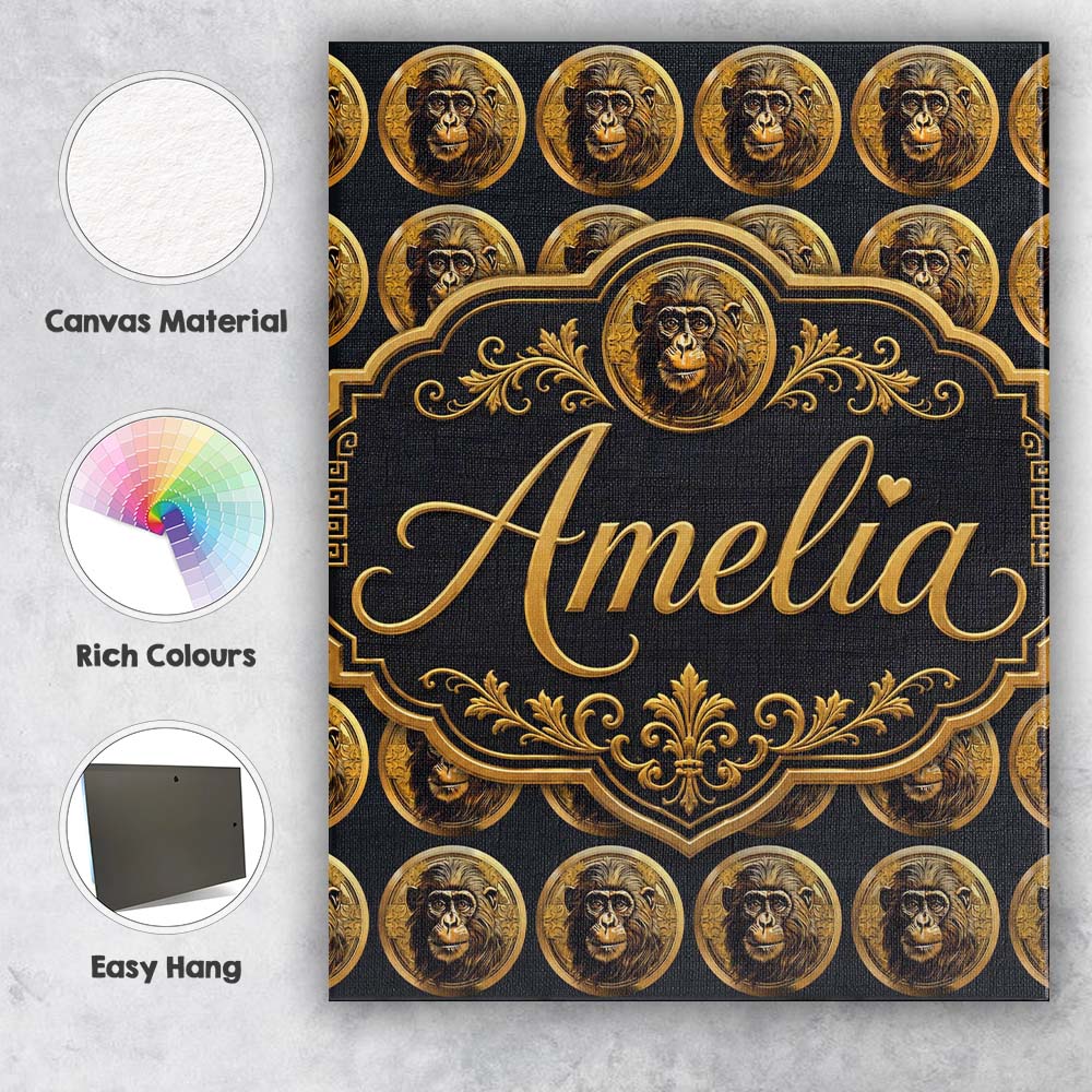 Personalised Name Detailed Gold Monkey Coin Custom Bespoke Interior Contemporary Canvas Wall Art Print Decor Picture Ready to Hang