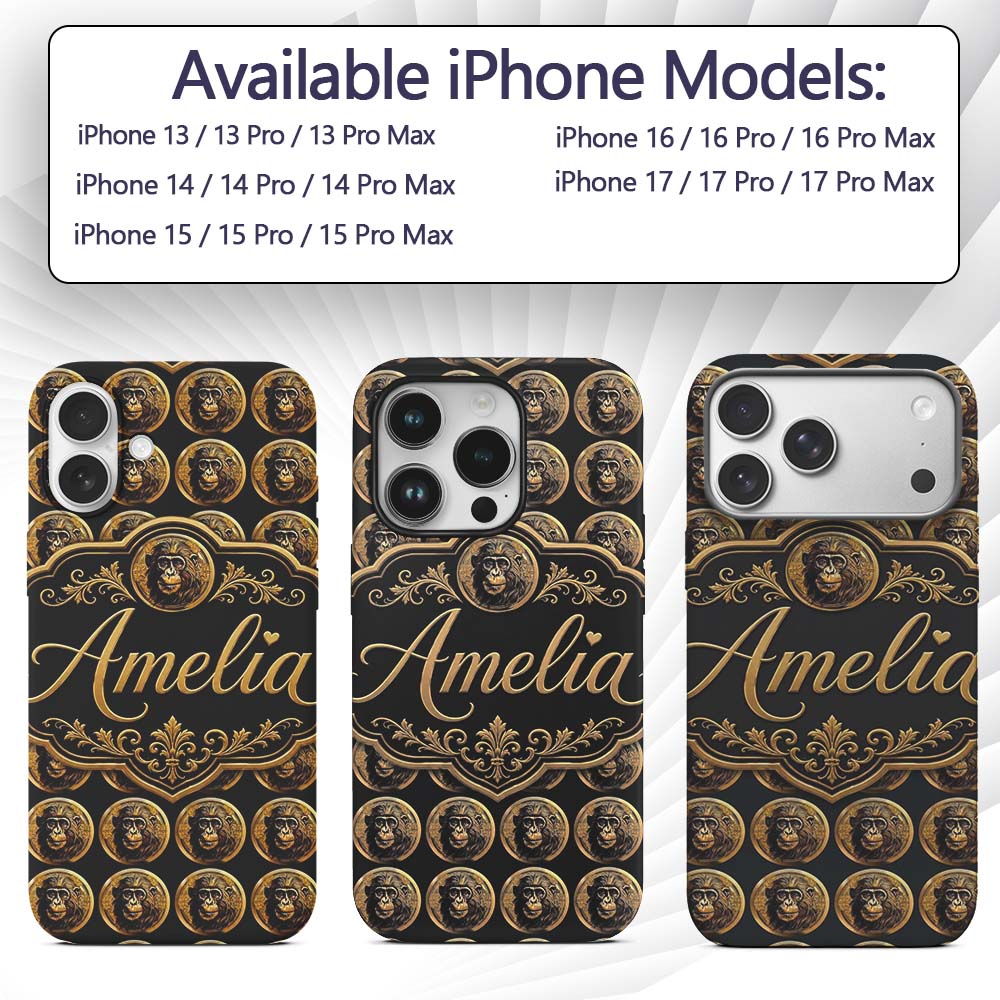 Detailed Gold Monkey Coin Pattern Dark Background Custom Name Protective Phone Case Mobile Cover Durable Everyday Smartphone Shock Resistant