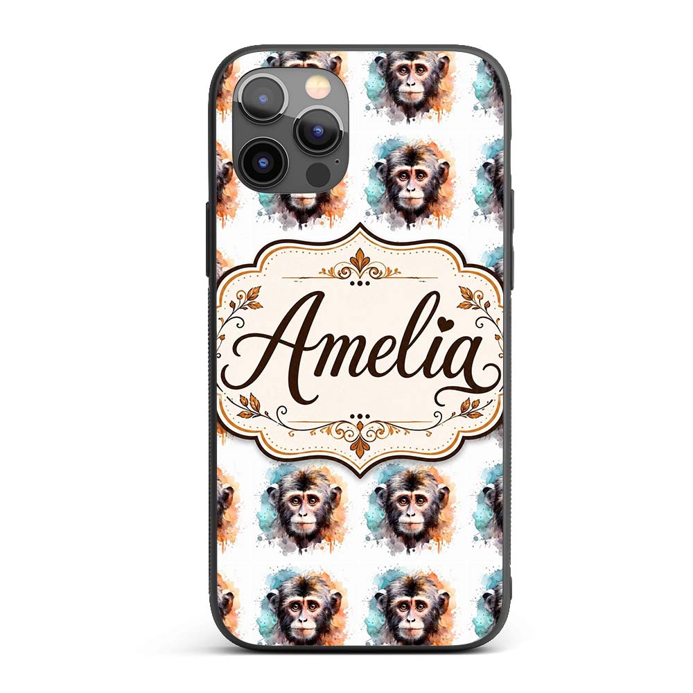 Watercolour Monkey Face Portrait with Soft Splash Custom Name Protective Phone Case Mobile Cover Durable Everyday Smartphone Shock Resistant