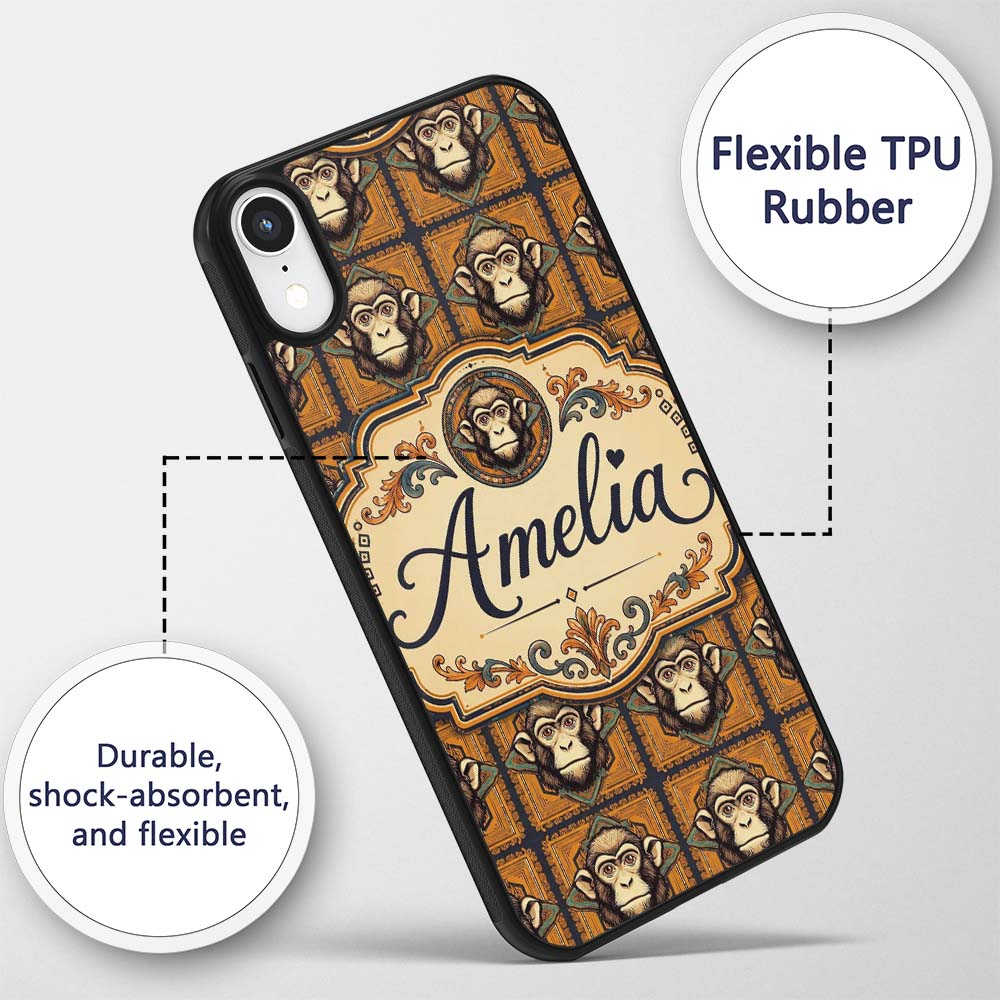 Geometric Tribal Monkey Head Pattern in Mustard Custom Name Protective Phone Case Mobile Cover Durable Everyday Smartphone Shock Resistant