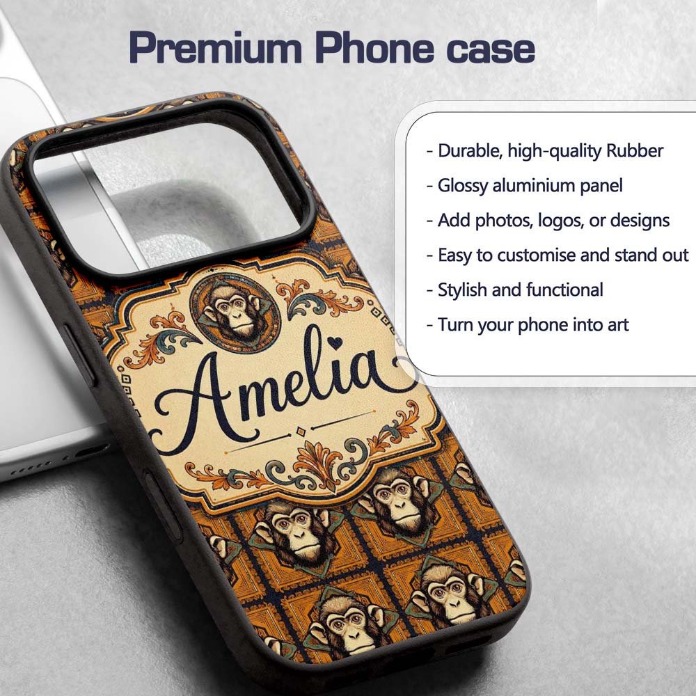 Geometric Tribal Monkey Head Pattern in Mustard Custom Name Protective Phone Case Mobile Cover Durable Everyday Smartphone Shock Resistant