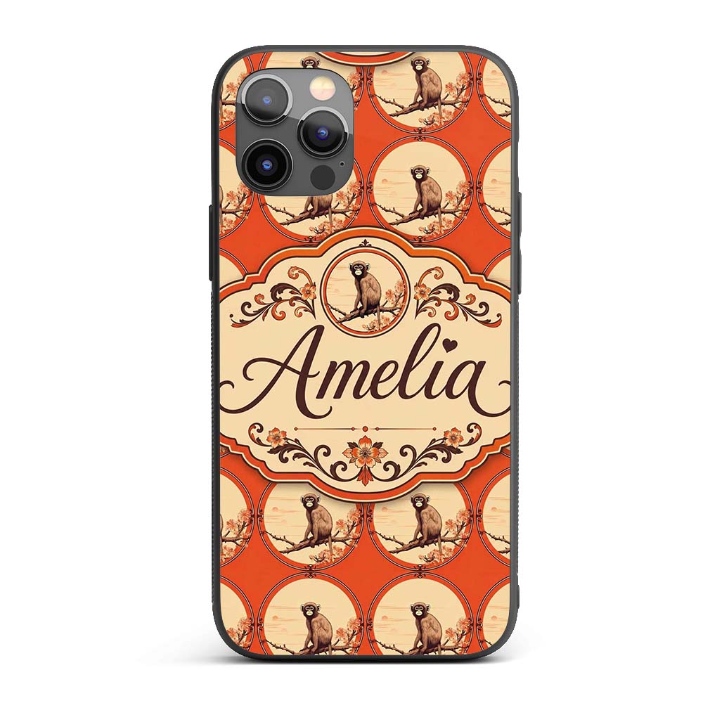 Minimalist Monkey on Branch Decorative Design Custom Name Protective Phone Case Mobile Cover Durable Everyday Smartphone Shock Resistant