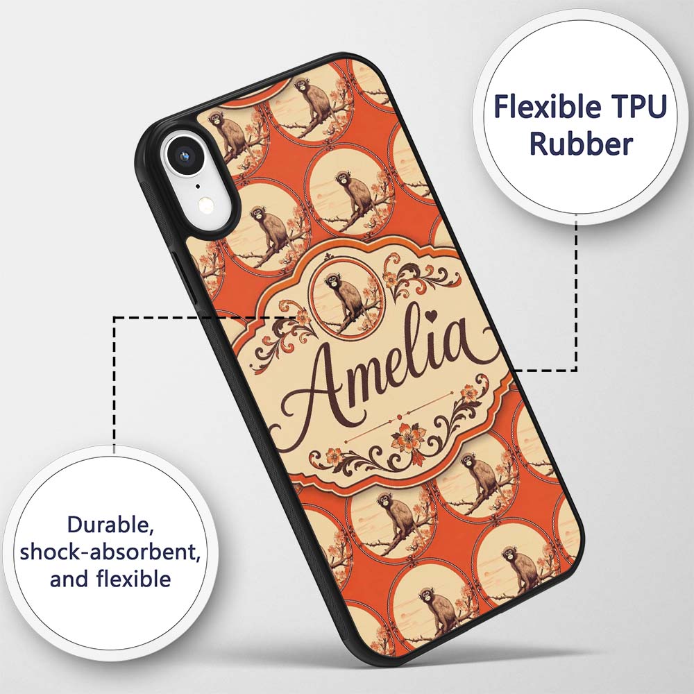 Minimalist Monkey on Branch Decorative Design Custom Name Protective Phone Case Mobile Cover Durable Everyday Smartphone Shock Resistant