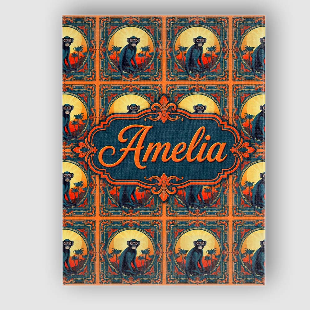 Personalised Name Tropical Sunset Monkey Custom Unique Gift Idea Elegant Feature Canvas Wall Art Print Decor Picture Ready to Hang