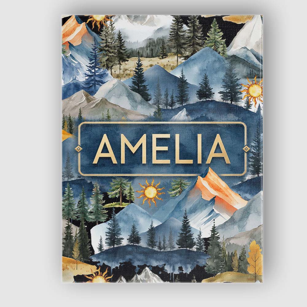 Personalised Name Watercolour Mountain Custom Modern Room Accent Elegant Feature Canvas Wall Art Print Decor Picture Ready to Hang