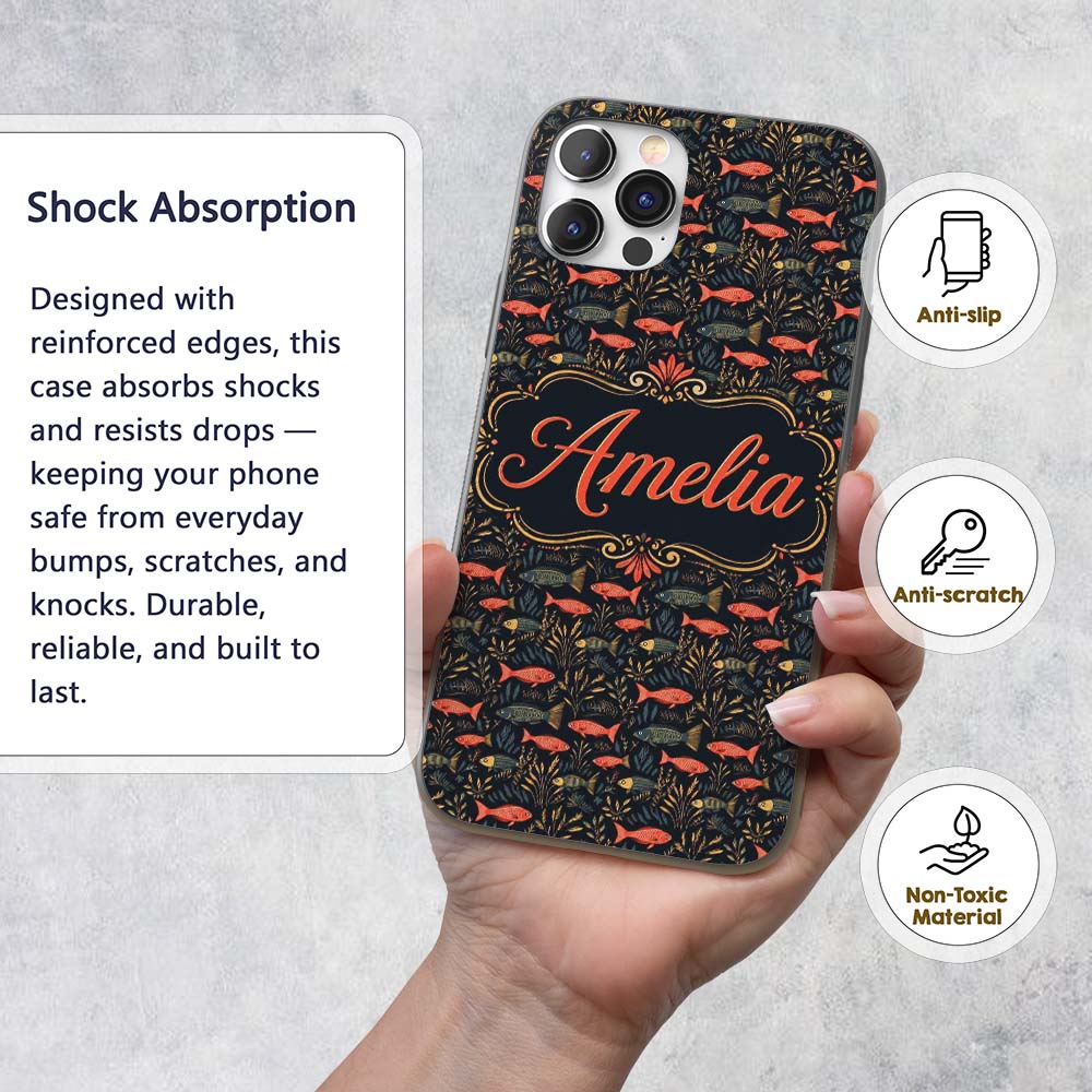Underwater Garden Fish Pattern with Lush Sea Custom Name Protective Phone Case Mobile Cover Durable Everyday Smartphone Shock Resistant