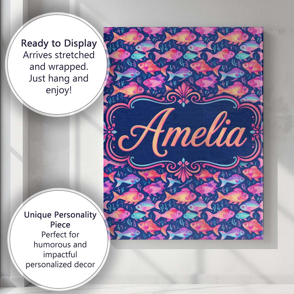 Personalised Name Whimsical Coral and Mint Custom Unique Gift Idea Elegant Feature Canvas Wall Art Print Decor Picture Ready to Hang