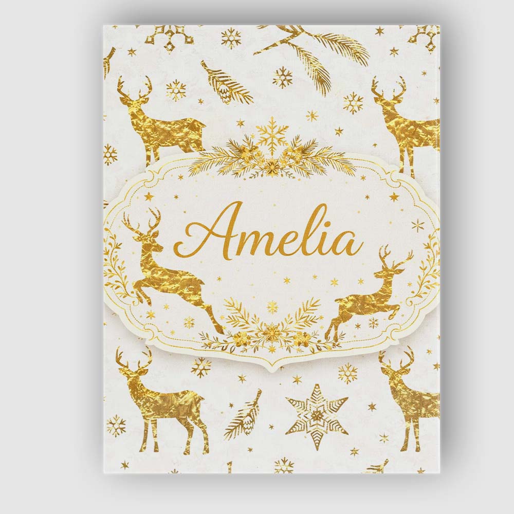 Personalised Name Gold Reindeer Snowflake Christmas Pattern Luxury Custom Unique Canvas Wall Art Print Decor Picture Ready to Hang