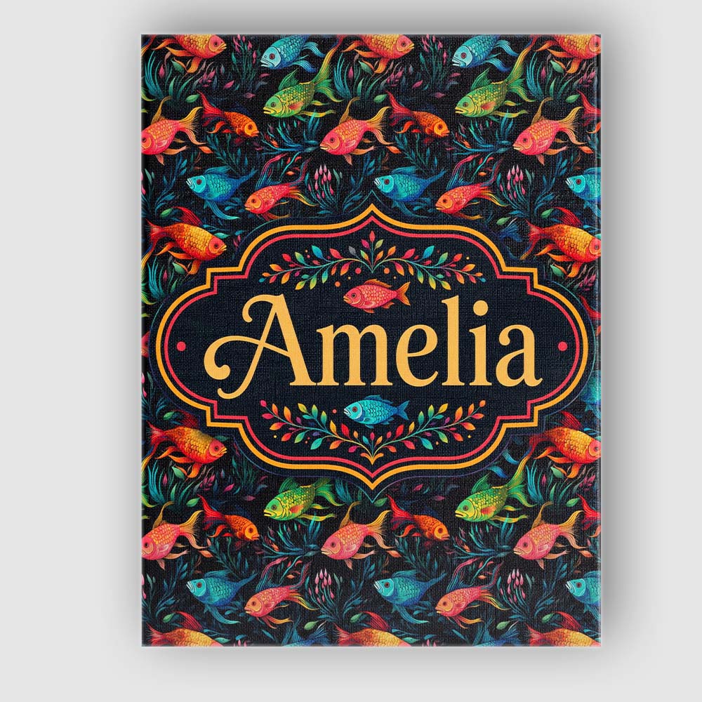 Personalised Name Vibrant Fish Underwater Custom Unique Gift Idea Elegant Feature Canvas Wall Art Print Decor Picture Ready to Hang