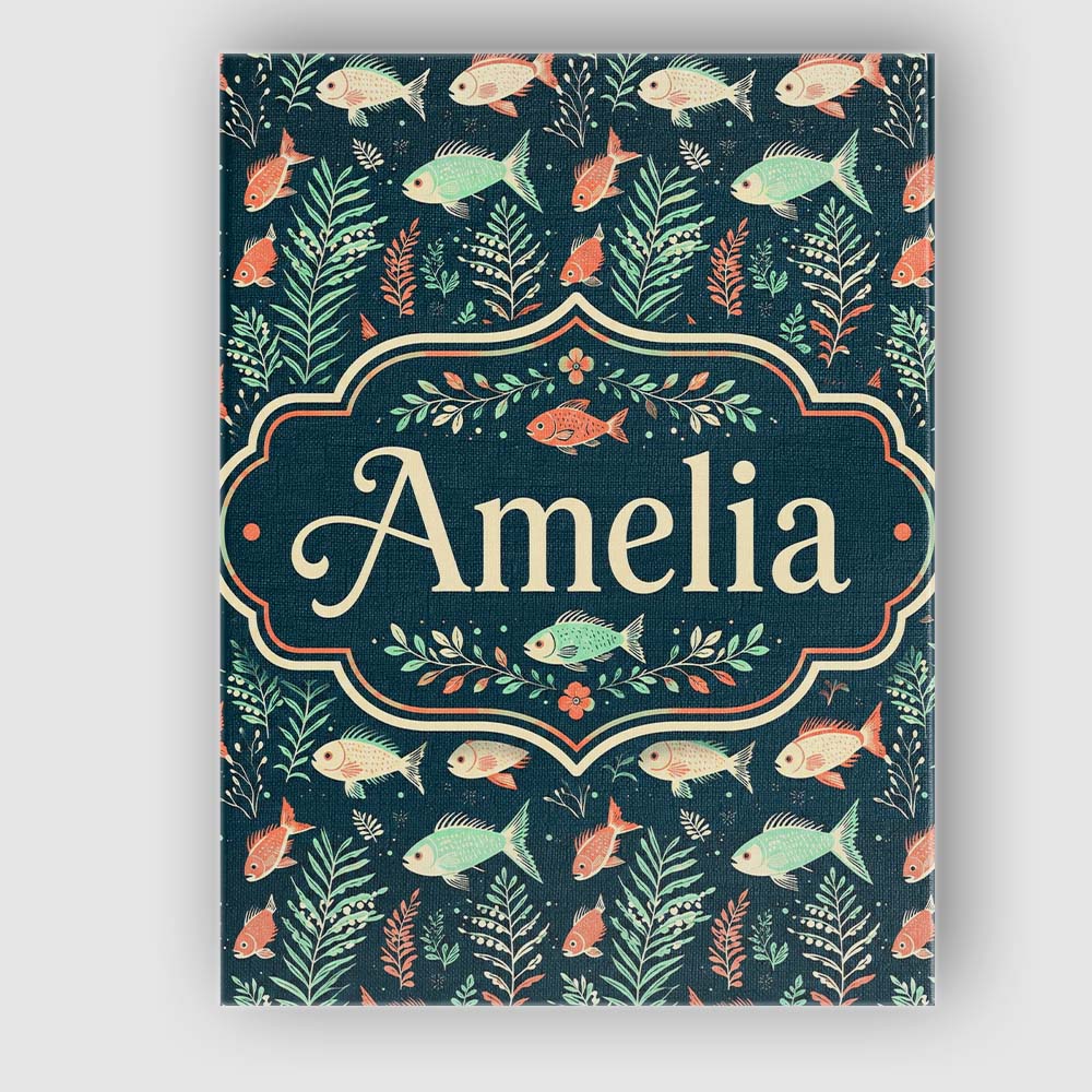 Personalised Name Cute Coral and Mint Fish Custom Unique Gift Idea Elegant Feature Canvas Wall Art Print Decor Picture Ready to Hang