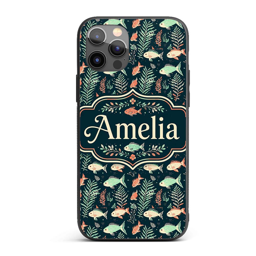 Cute Coral and Mint Fish with Printed Design Custom Name Protective Phone Case Mobile Cover Durable Everyday Smartphone Shock Resistant