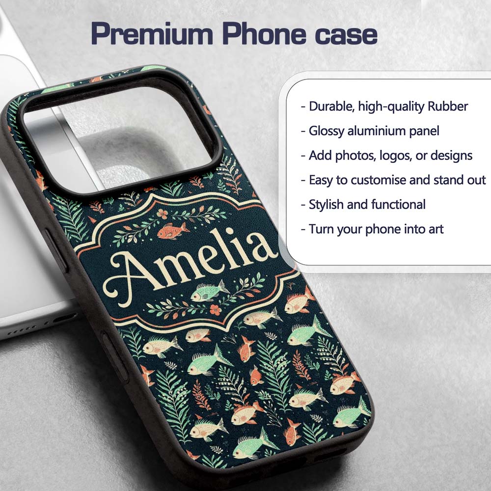 Cute Coral and Mint Fish with Printed Design Custom Name Protective Phone Case Mobile Cover Durable Everyday Smartphone Shock Resistant