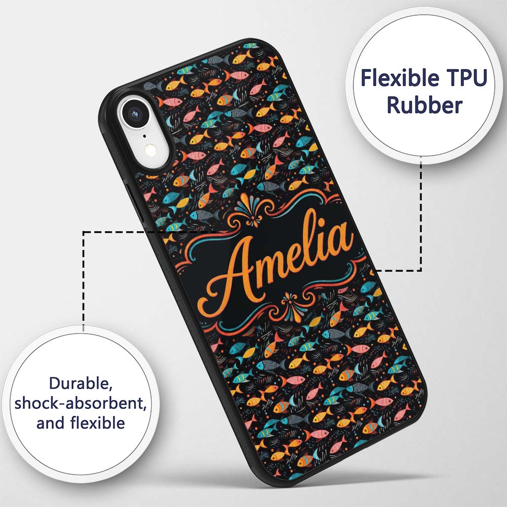 Colorful Tropical Fish on Dark Ocean Background Custom Name Protective Phone Case Mobile Cover Durable Everyday Smartphone Shock Resistant
