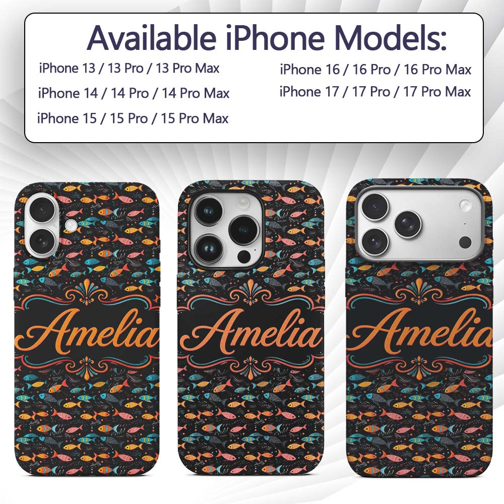 Colorful Tropical Fish on Dark Ocean Background Custom Name Protective Phone Case Mobile Cover Durable Everyday Smartphone Shock Resistant