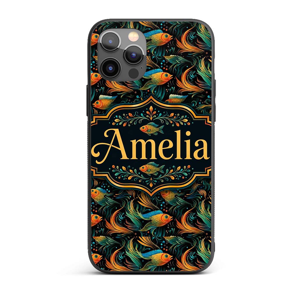 Vibrant Goldfish with Flowing Fins Printed Design Custom Name Protective Phone Case Mobile Cover Durable Everyday Smartphone Shock Resistant