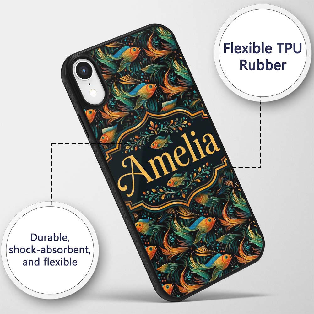 Vibrant Goldfish with Flowing Fins Printed Design Custom Name Protective Phone Case Mobile Cover Durable Everyday Smartphone Shock Resistant
