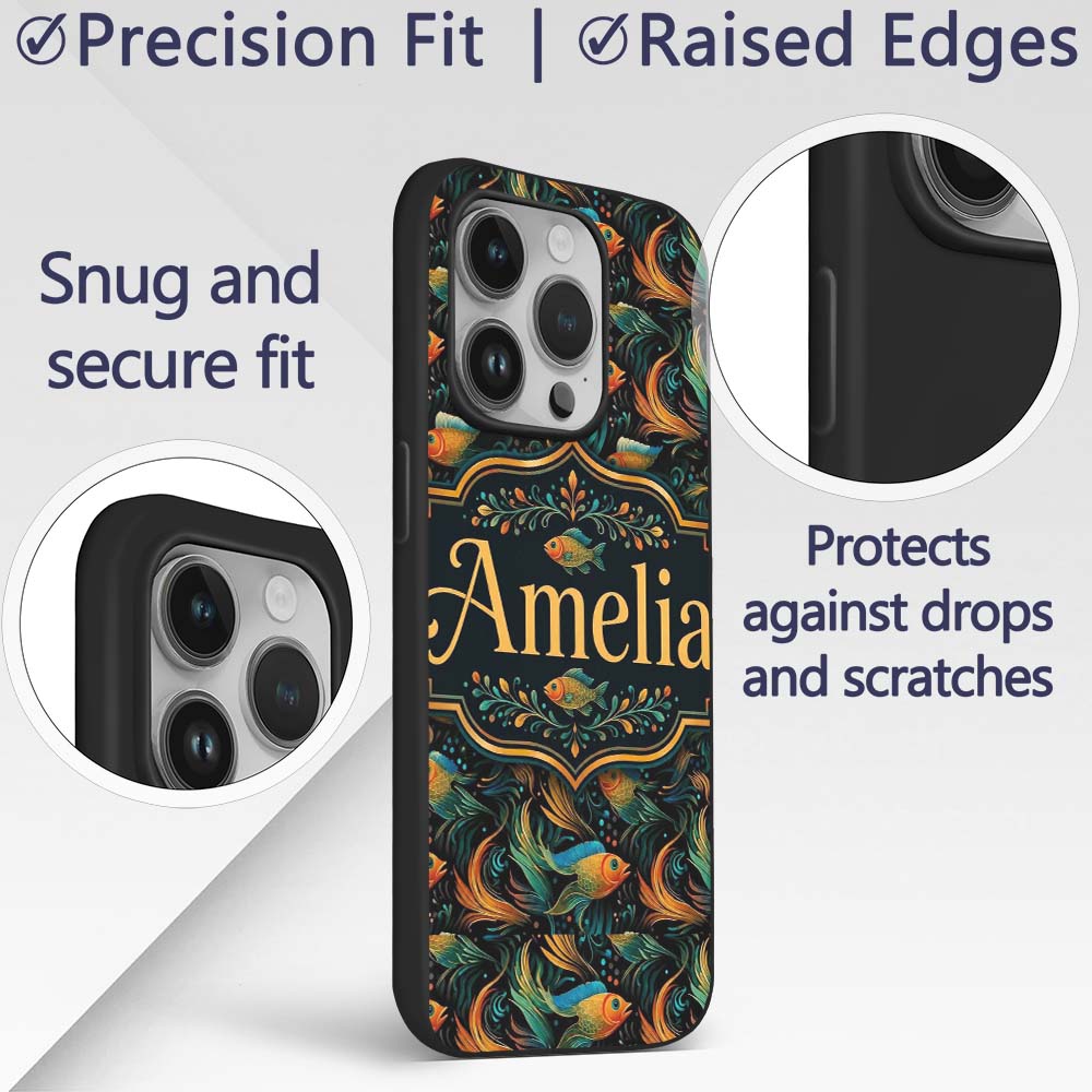 Vibrant Goldfish with Flowing Fins Printed Design Custom Name Protective Phone Case Mobile Cover Durable Everyday Smartphone Shock Resistant