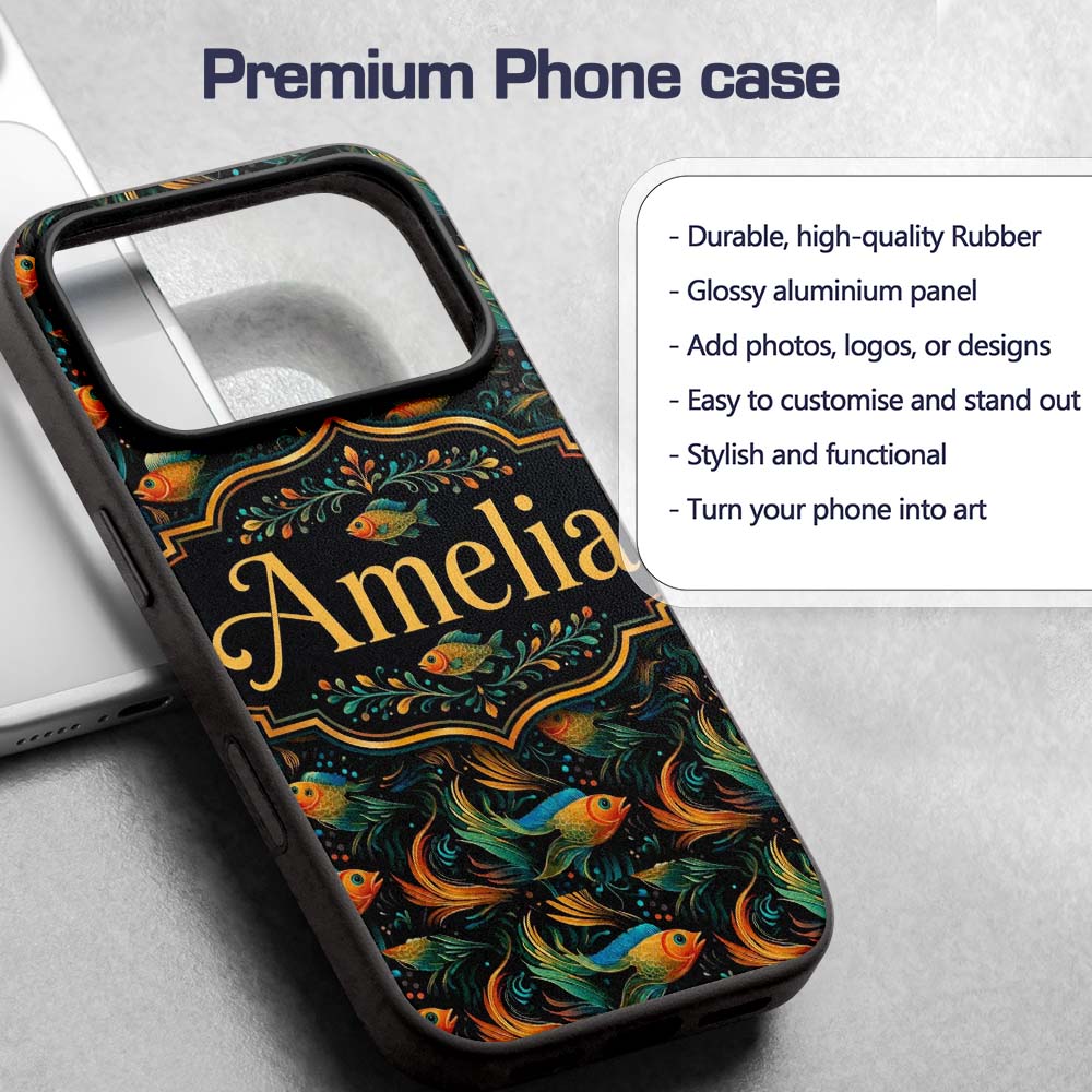 Vibrant Goldfish with Flowing Fins Printed Design Custom Name Protective Phone Case Mobile Cover Durable Everyday Smartphone Shock Resistant