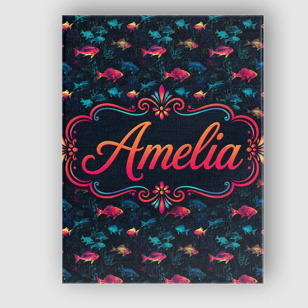 Personalised Name Neon Pink and Blue Fish Custom Unique Gift Idea Elegant Feature Canvas Wall Art Print Decor Picture Ready to Hang