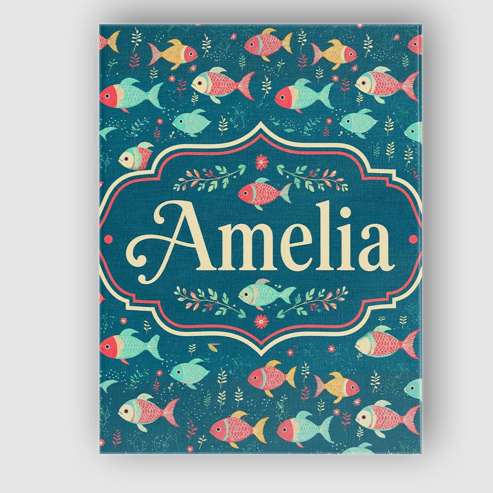 Personalised Name Playful Multicolor Fish Custom Unique Gift Idea Elegant Feature Canvas Wall Art Print Decor Picture Ready to Hang