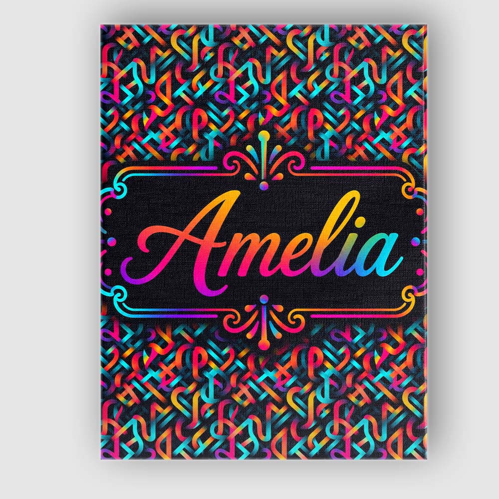 Personalised Name Geometric Neon Interlocking Custom Unique Gift Idea Modern Room Accent Canvas Wall Art Print Decor Picture Ready to Hang