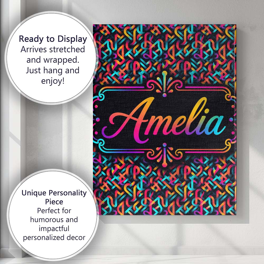 Personalised Name Geometric Neon Interlocking Custom Unique Gift Idea Modern Room Accent Canvas Wall Art Print Decor Picture Ready to Hang