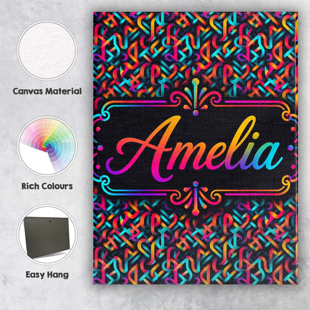 Personalised Name Geometric Neon Interlocking Custom Unique Gift Idea Modern Room Accent Canvas Wall Art Print Decor Picture Ready to Hang