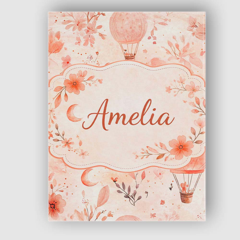 Personalised Name Coral Floral Hot Air Balloon Nursery Pattern Custom Modern Room Accent Canvas Wall Art Print Decor Picture Ready to Hang