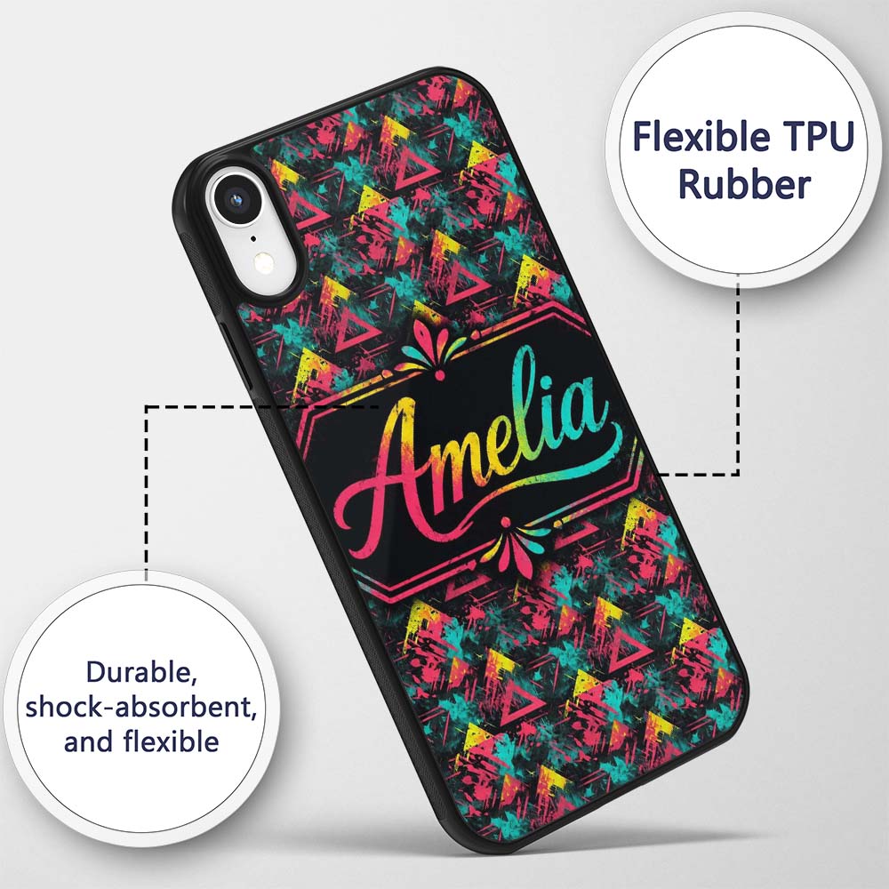 Bold Neon Grunge Triangle Splash Printed Design Custom Name Protective Phone Case Mobile Cover Durable Everyday Smartphone Shock Resistant