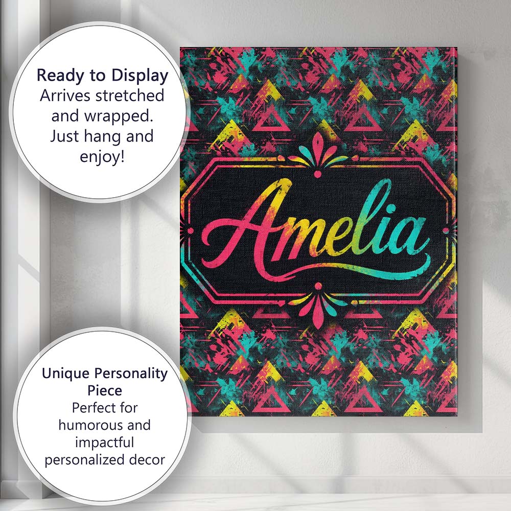 Personalised Name Bold Neon Grunge Triangle Custom Bespoke Interior Contemporary Canvas Wall Art Print Decor Picture Ready to Hang