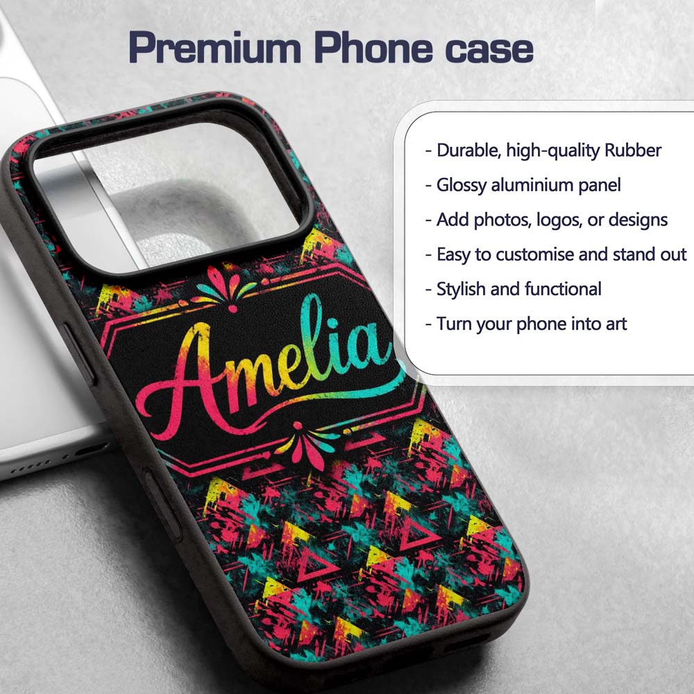Bold Neon Grunge Triangle Splash Printed Design Custom Name Protective Phone Case Mobile Cover Durable Everyday Smartphone Shock Resistant