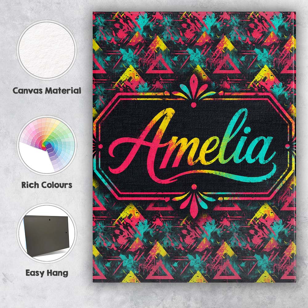 Personalised Name Bold Neon Grunge Triangle Custom Bespoke Interior Contemporary Canvas Wall Art Print Decor Picture Ready to Hang