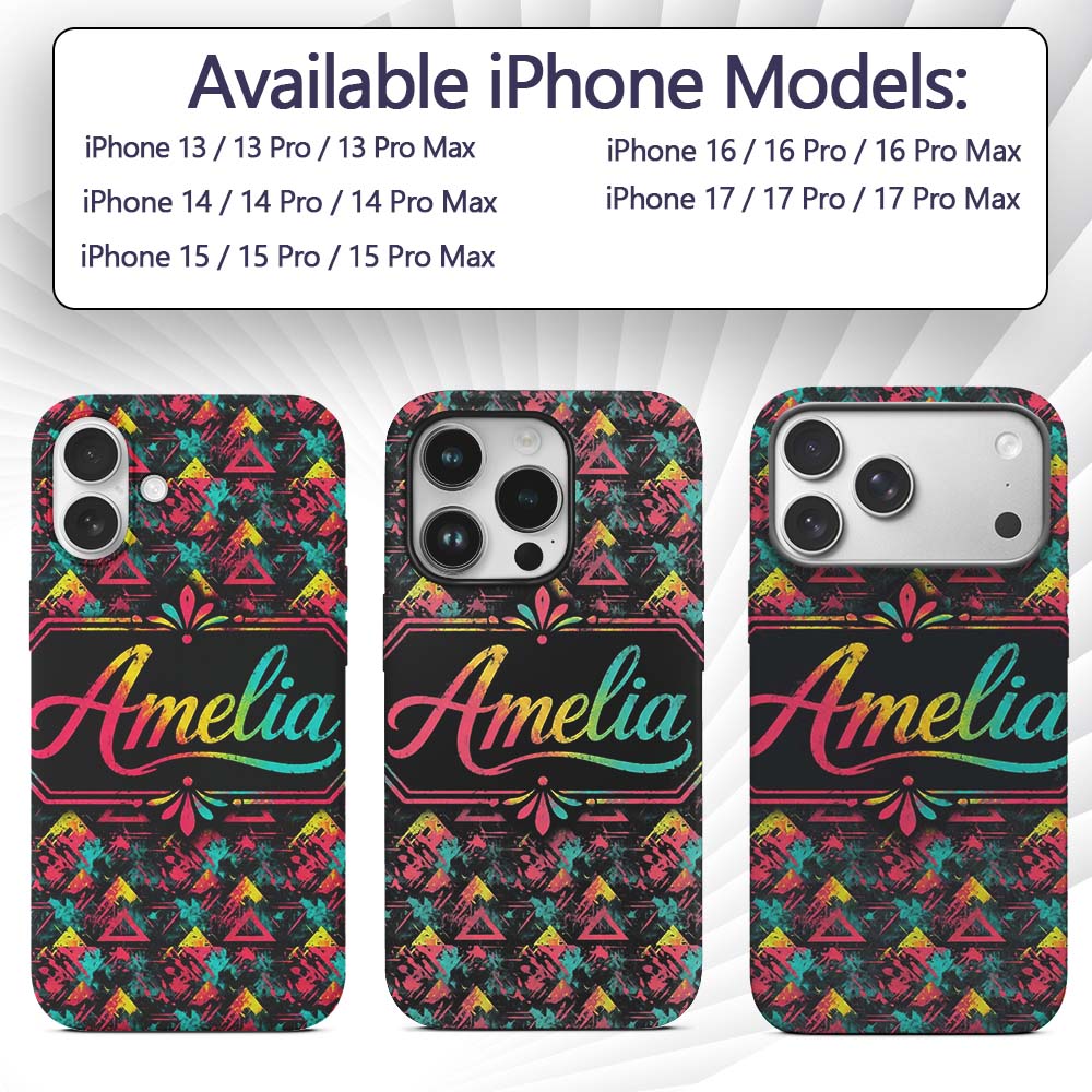 Bold Neon Grunge Triangle Splash Printed Design Custom Name Protective Phone Case Mobile Cover Durable Everyday Smartphone Shock Resistant