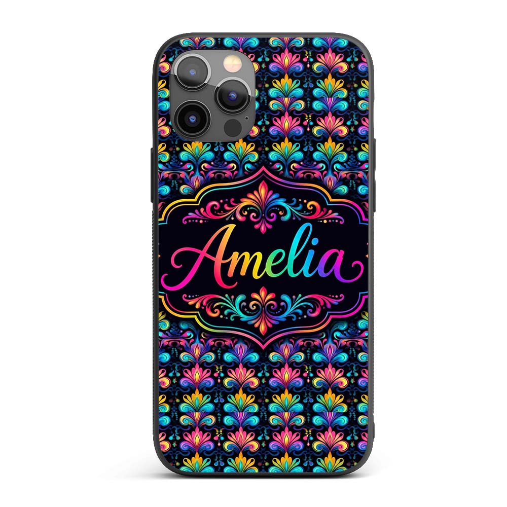 Bright Psychedelic Floral Scroll Damask Seamless Custom Name Protective Phone Case Mobile Cover Durable Everyday Smartphone Shock Resistant