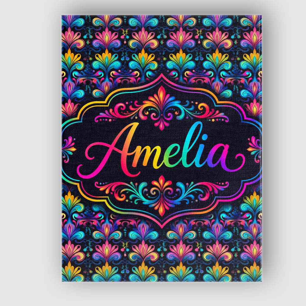 Personalised Name Bright Psychedelic Floral Custom Bespoke Interior Contemporary Canvas Wall Art Print Decor Picture Ready to Hang
