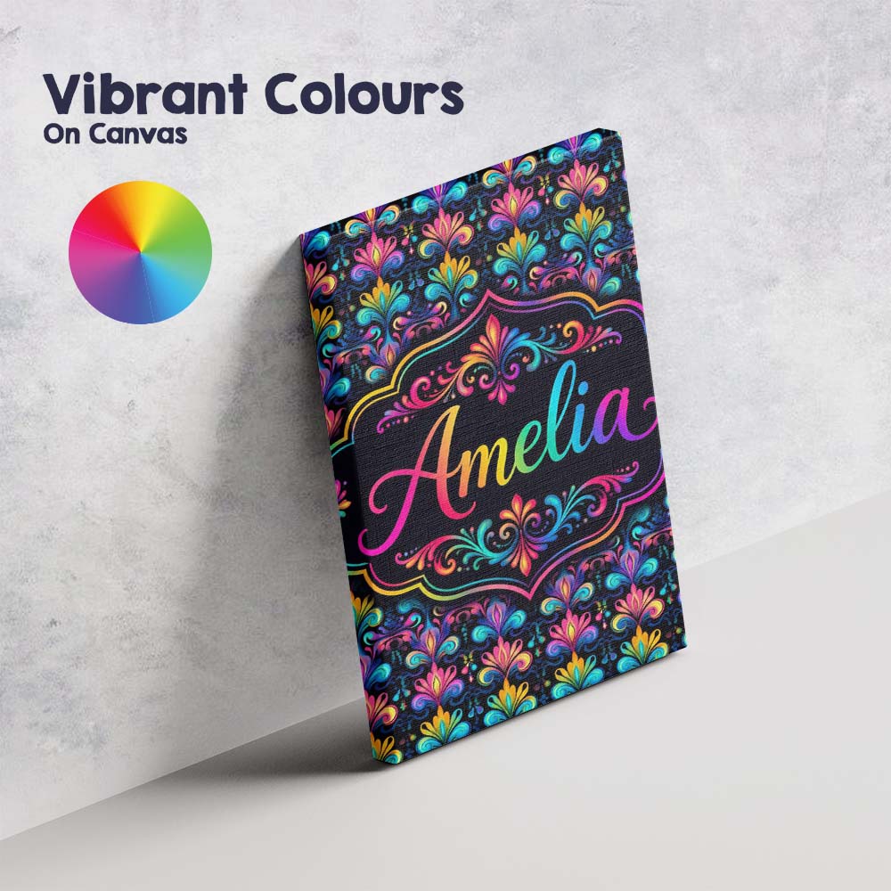 Personalised Name Bright Psychedelic Floral Custom Bespoke Interior Contemporary Canvas Wall Art Print Decor Picture Ready to Hang