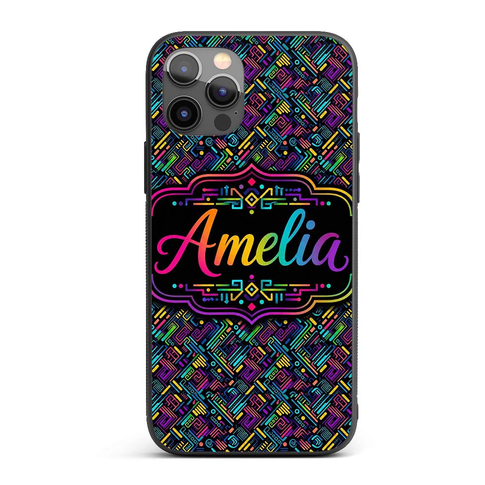 Modern Neon Circuit Board Geometric Seamless Custom Name Protective Phone Case Mobile Cover Durable Everyday Smartphone Shock Resistant
