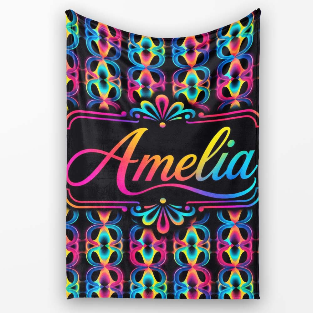 Retro Psychedelic Loop Gradient Geometric Seamless Pattern Lovely Personalised Custom Name Super Soft Fleece Blanket Bed Sofa Throw