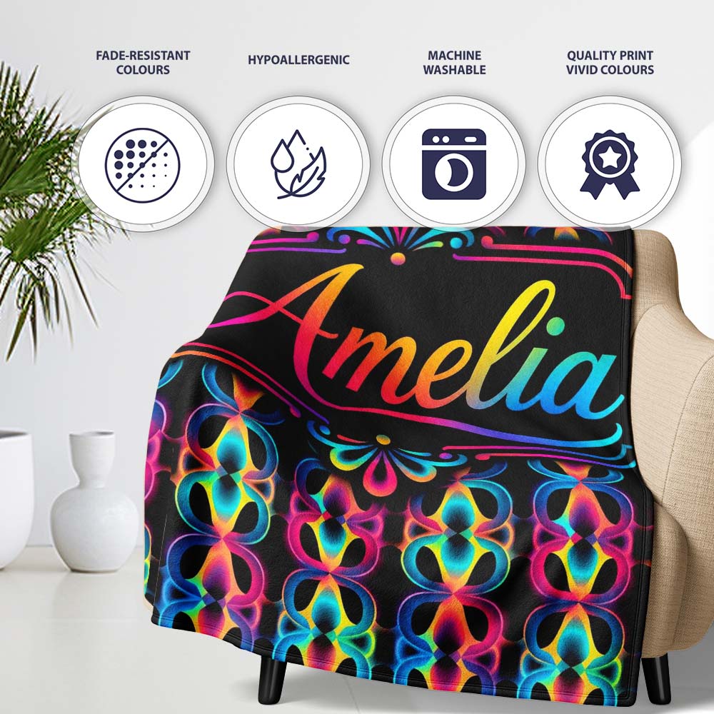 Retro Psychedelic Loop Gradient Geometric Seamless Pattern Lovely Personalised Custom Name Super Soft Fleece Blanket Bed Sofa Throw