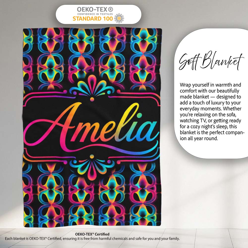 Retro Psychedelic Loop Gradient Geometric Seamless Pattern Lovely Personalised Custom Name Super Soft Fleece Blanket Bed Sofa Throw