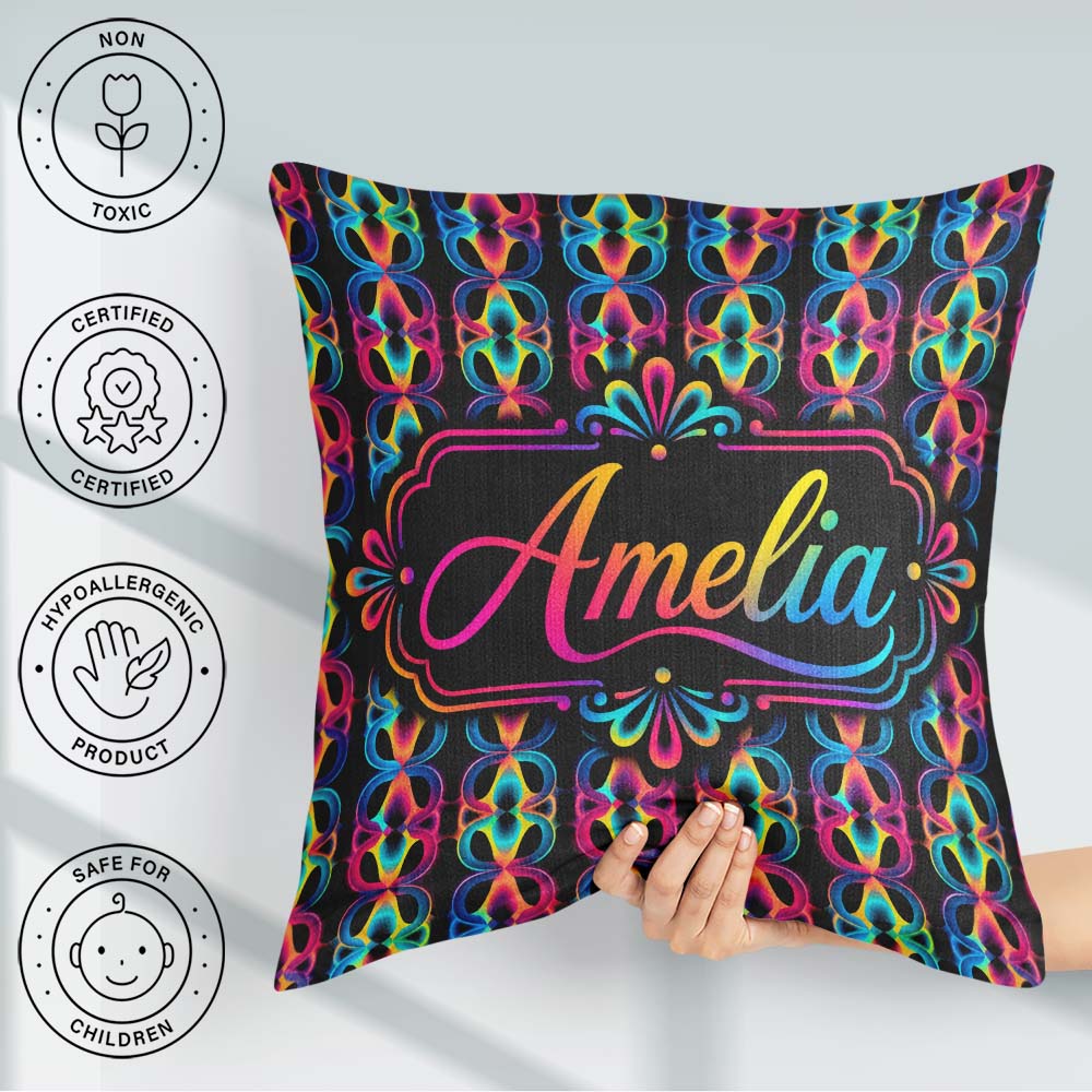 Custom Name Psychedelic Loop Gradient Geometric Seamless Pattern Square Filled Cushion Throw Pillow Sofa Bed Home Decor Zip Washable UK Made