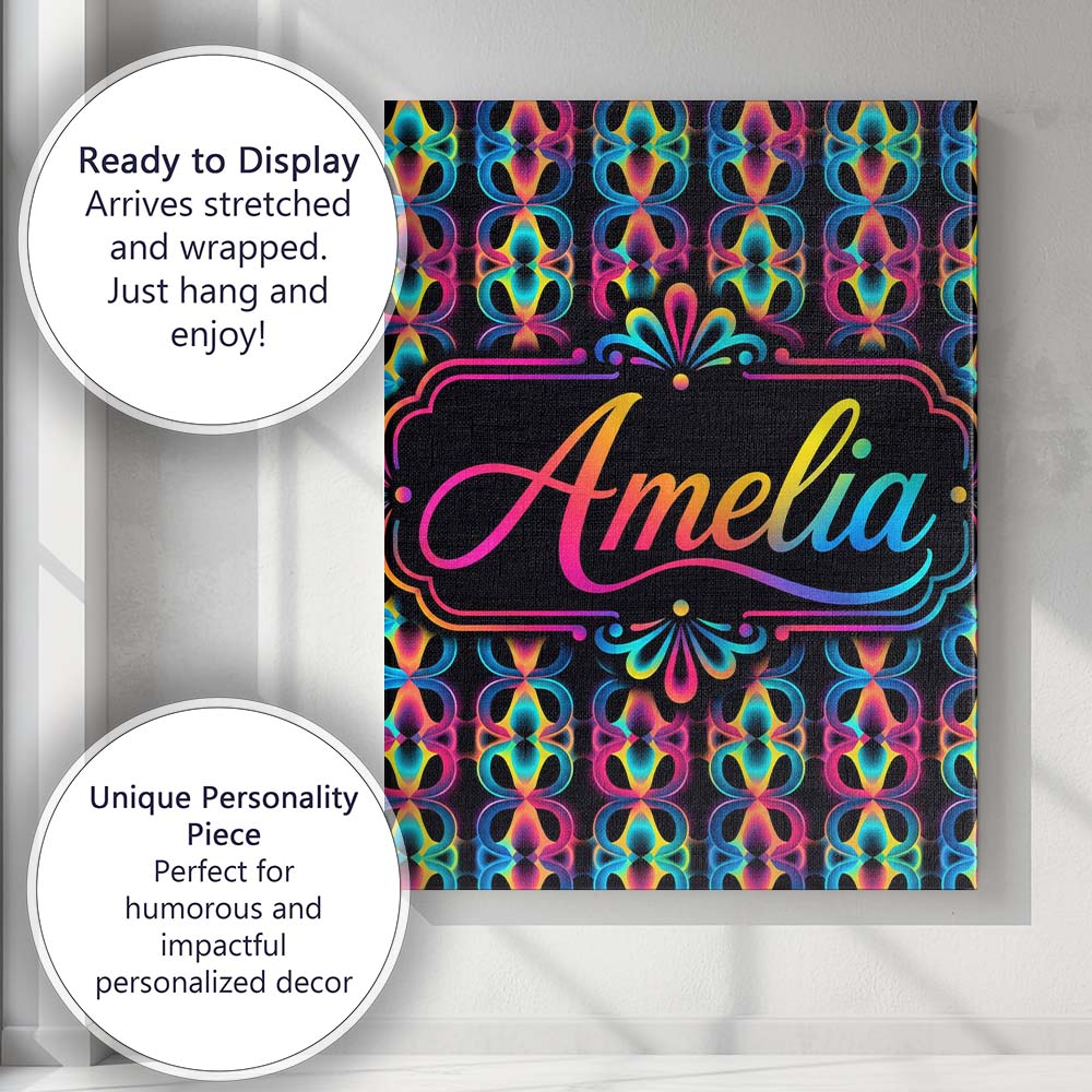 Personalised Name Retro Psychedelic Loop Custom Unique Gift Idea Elegant Feature Canvas Wall Art Print Decor Picture Ready to Hang