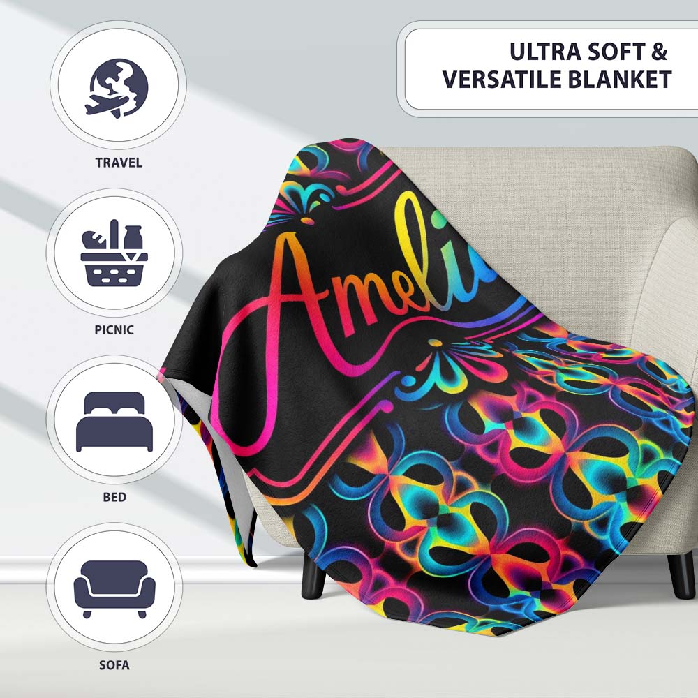 Retro Psychedelic Loop Gradient Geometric Seamless Pattern Lovely Personalised Custom Name Super Soft Fleece Blanket Bed Sofa Throw