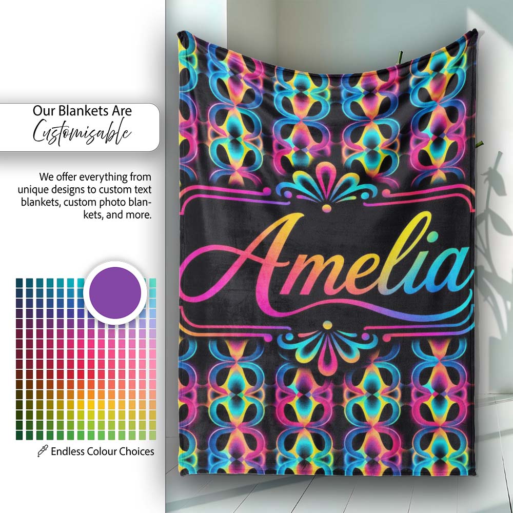 Retro Psychedelic Loop Gradient Geometric Seamless Pattern Lovely Personalised Custom Name Super Soft Fleece Blanket Bed Sofa Throw