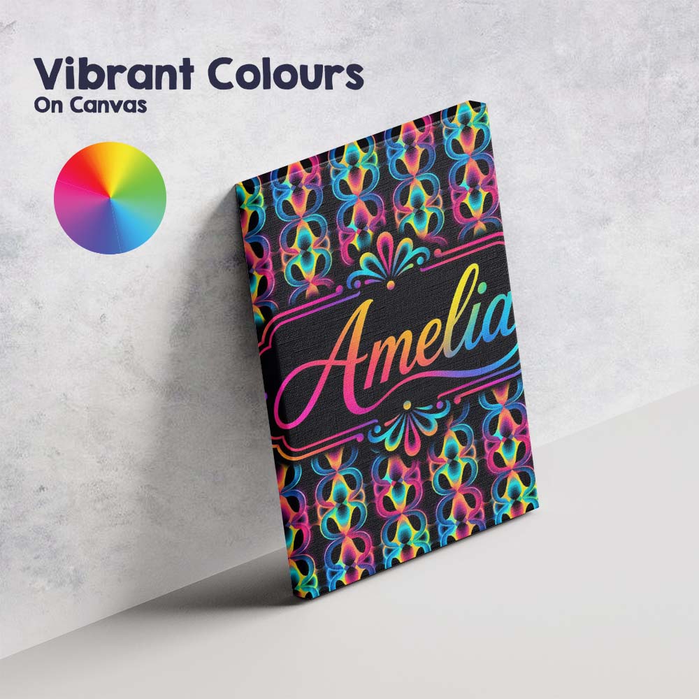 Personalised Name Retro Psychedelic Loop Custom Unique Gift Idea Elegant Feature Canvas Wall Art Print Decor Picture Ready to Hang